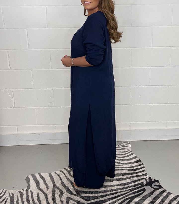Set di top lungo casual in due pezzi e pantaloni coordinati