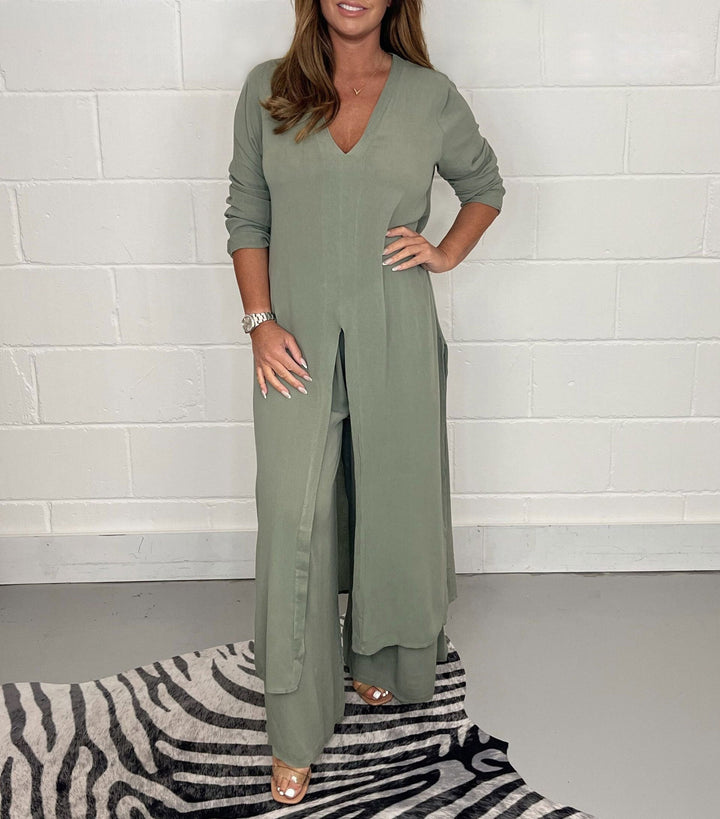 Set di top lungo casual in due pezzi e pantaloni coordinati