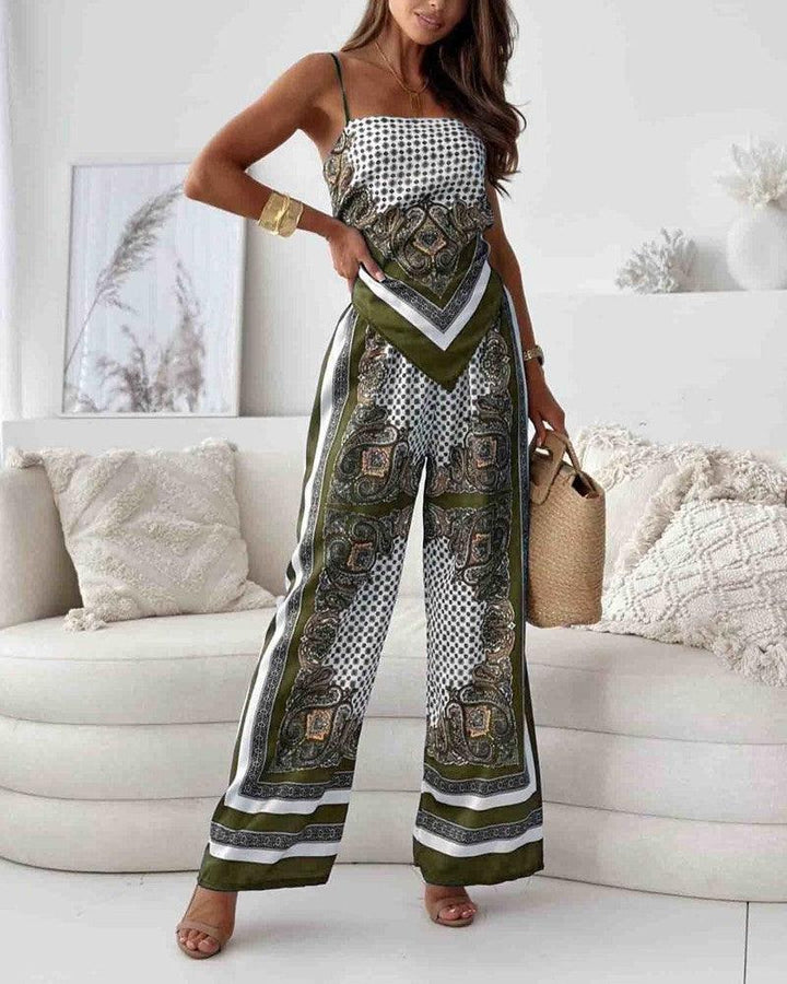 Set di due pezzi con gilet e pantaloni stampati eleganti