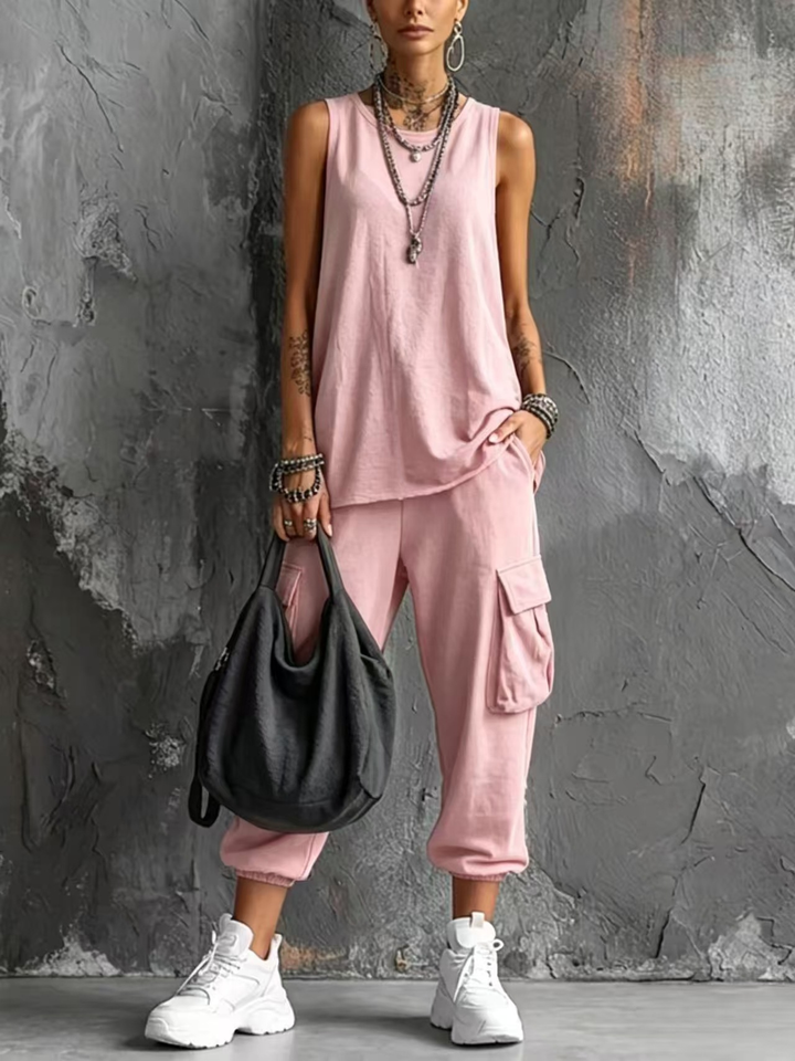 Completo Casual con Gilet Grigio Scuro e Pantaloni Cargo Jogger