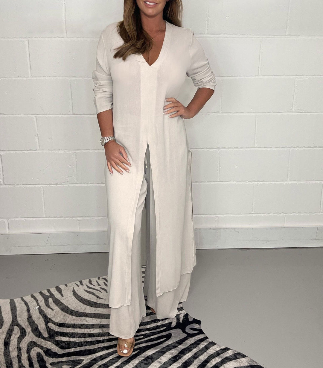 Set di top lungo casual in due pezzi e pantaloni coordinati