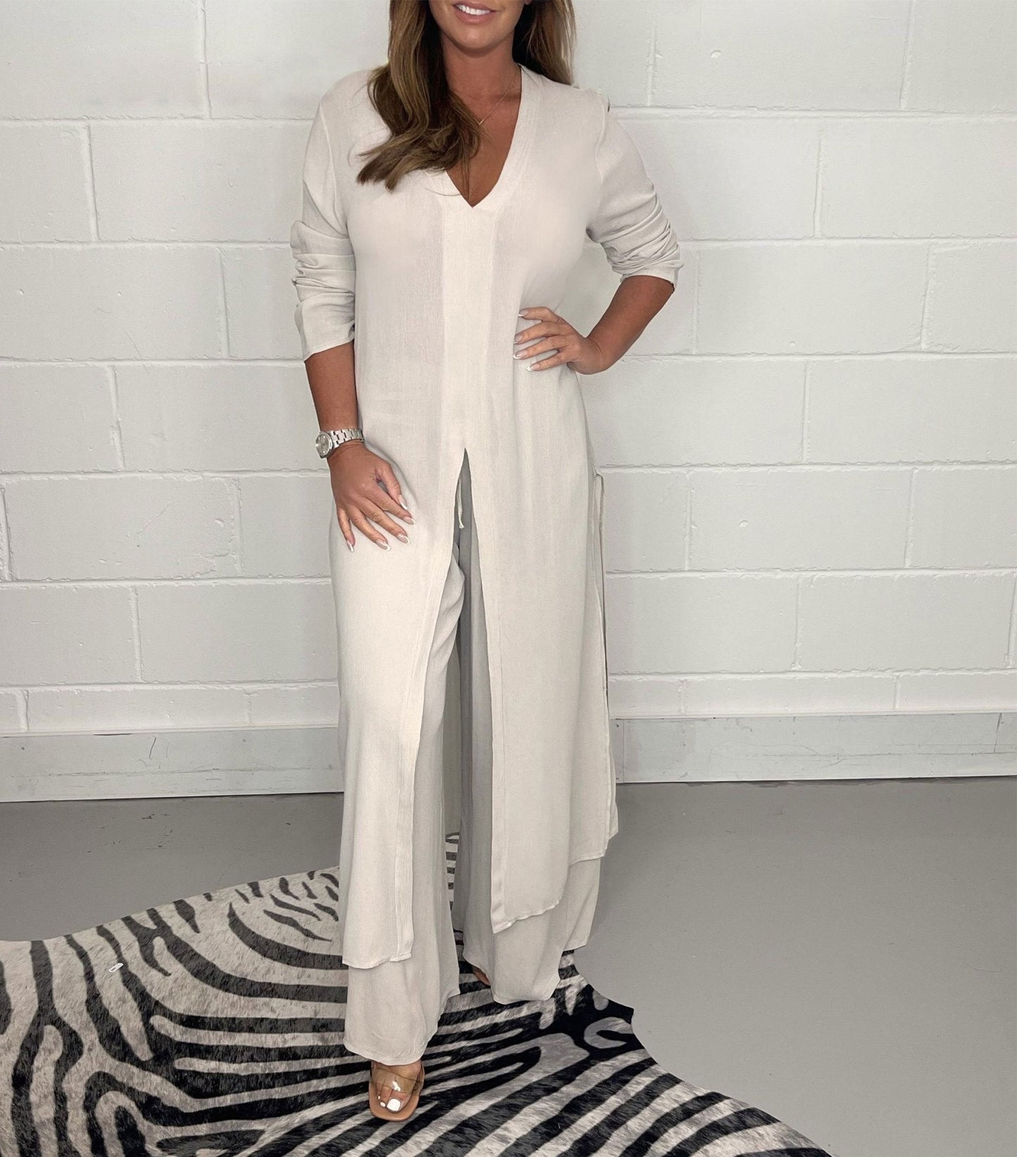 Set di top lungo casual in due pezzi e pantaloni coordinati