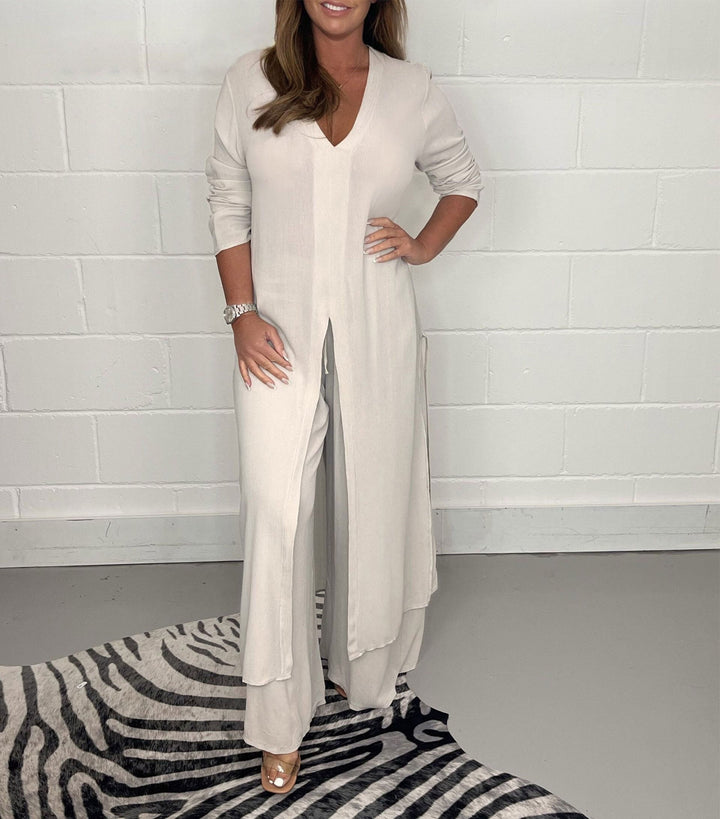 Set di top lungo casual in due pezzi e pantaloni coordinati