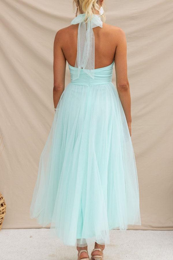 Abito Maxi Halter in Tulle con Dettagli Arricciati Fairy Vibes