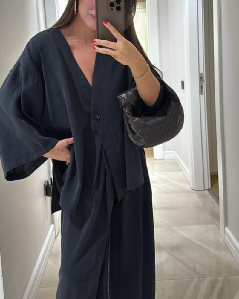 Set di Top e Pantaloni V-Neck Casual