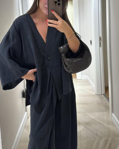 Set di Top e Pantaloni V-Neck Casual