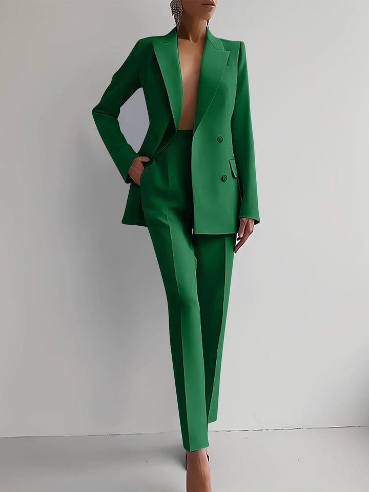 Blazer e Pantaloni a Vita Alta in Colore Solido per Commuting Casual