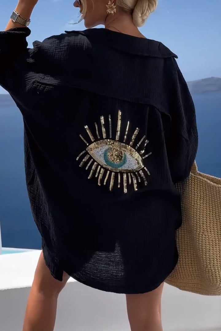 Camicia Casual con Paillettes e Perline