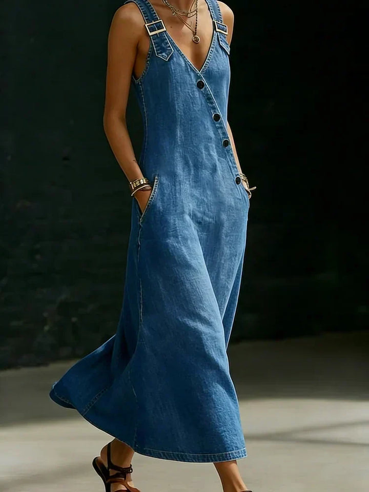 Vera Vestito Lungo in Denim con Bottoni