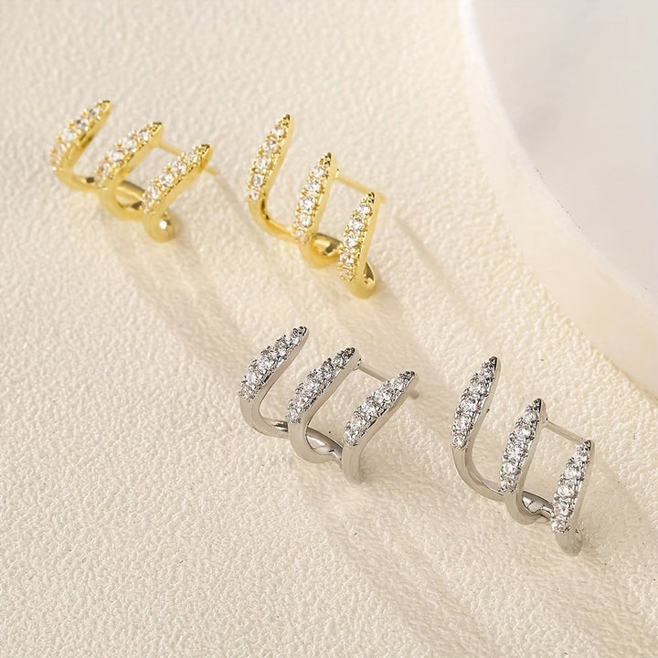 Orecchini Eleganti con Strass a Tre Griffe