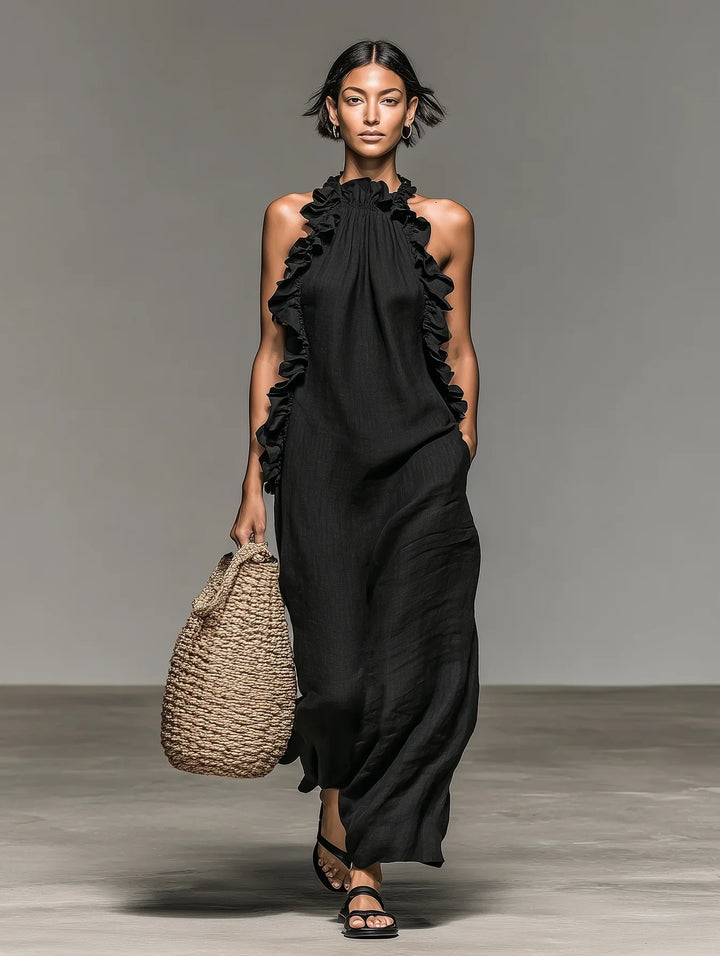 ALIETTE – ABITO MAXI FLUIDO CON RUFFLES E TASCA