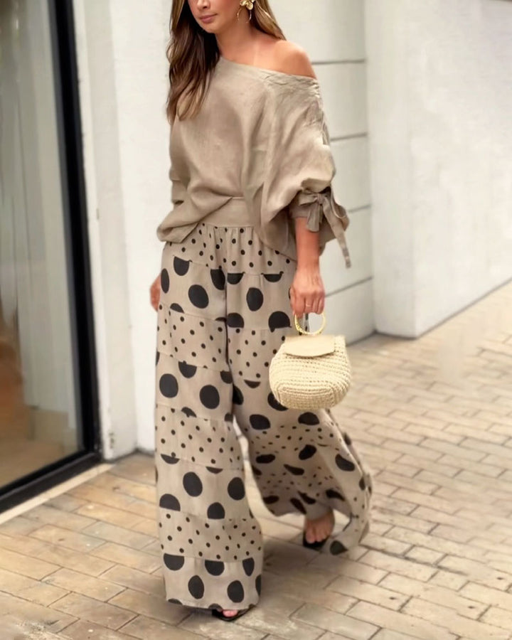 Set due pezzi top casual con spalline e pantaloni stampati