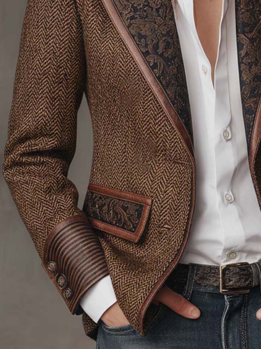 Blazer da Donna con Stampa a Spina di Pesce