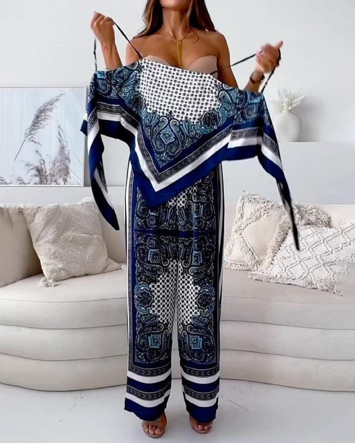 Set di due pezzi con gilet e pantaloni stampati eleganti