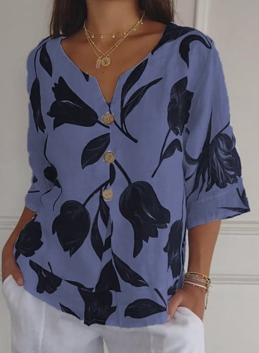 Maglione Pullover in Lino-Cotone con Collo a V