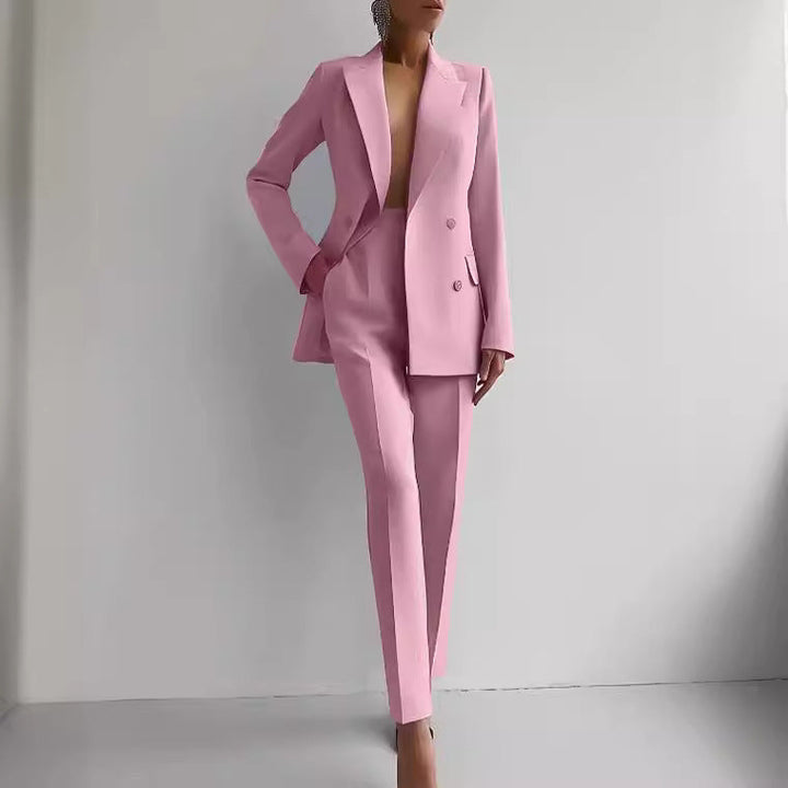Blazer e Pantaloni a Vita Alta di Colore Solido per Commuting Casual
