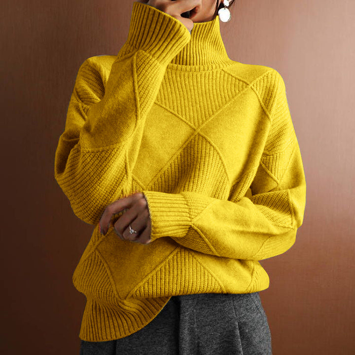 Maglione invernale lungo a maniche lunghe con collo alto e motivo a losanghe