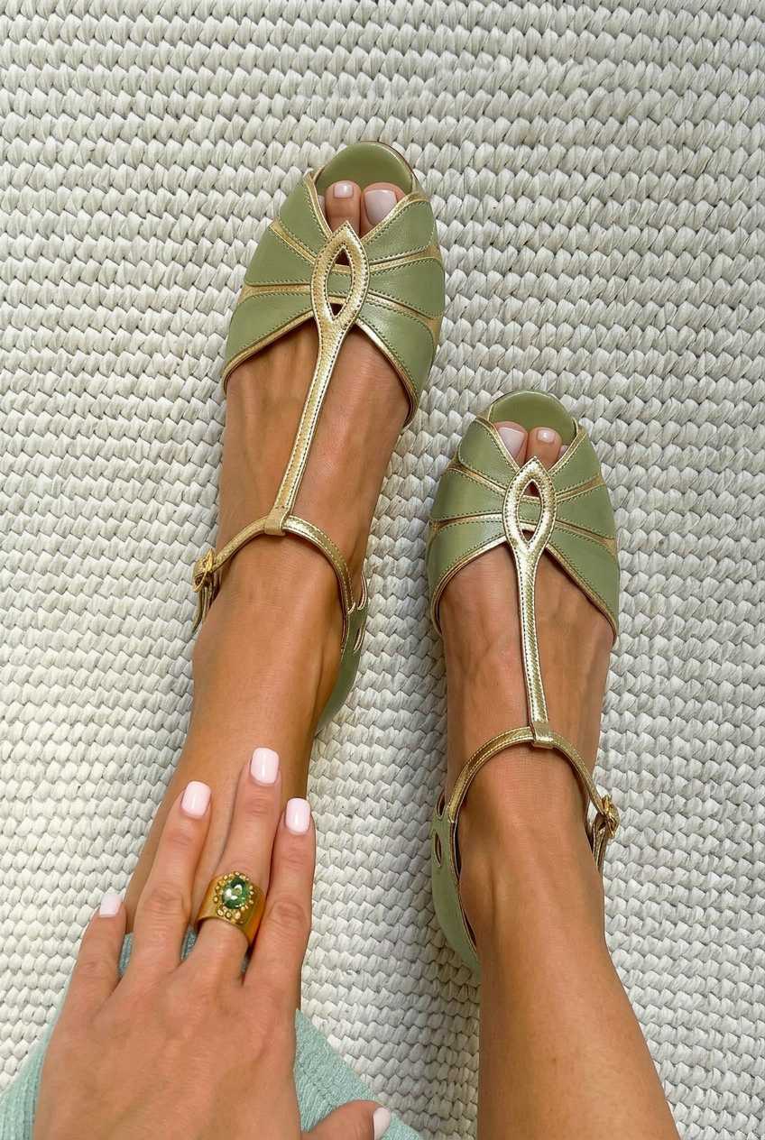 Scarpe Peep-Toe con Tacco a Blocco, Cut-out e Cinturino a T