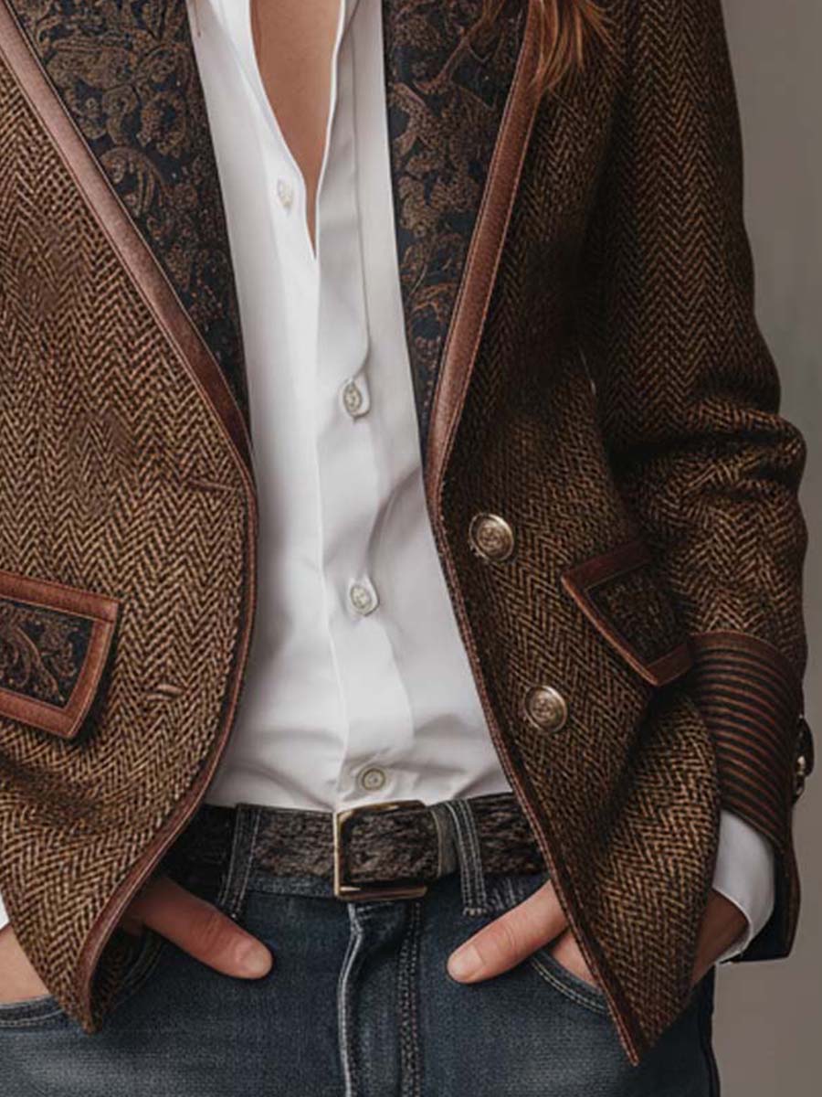 Blazer da Donna con Stampa a Spina di Pesce