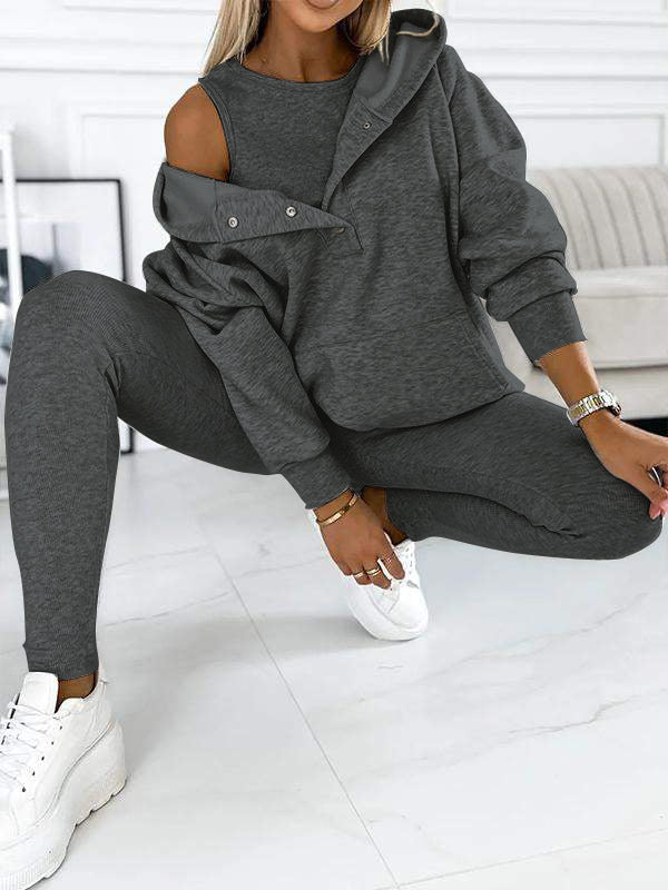 Set di felpa a tre pezzi casual e comodo