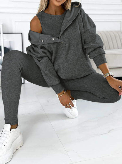 Set di felpa a tre pezzi casual e comodo