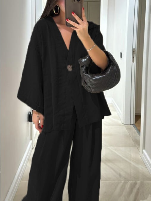 Set di Top e Pantaloni V-Neck Casual
