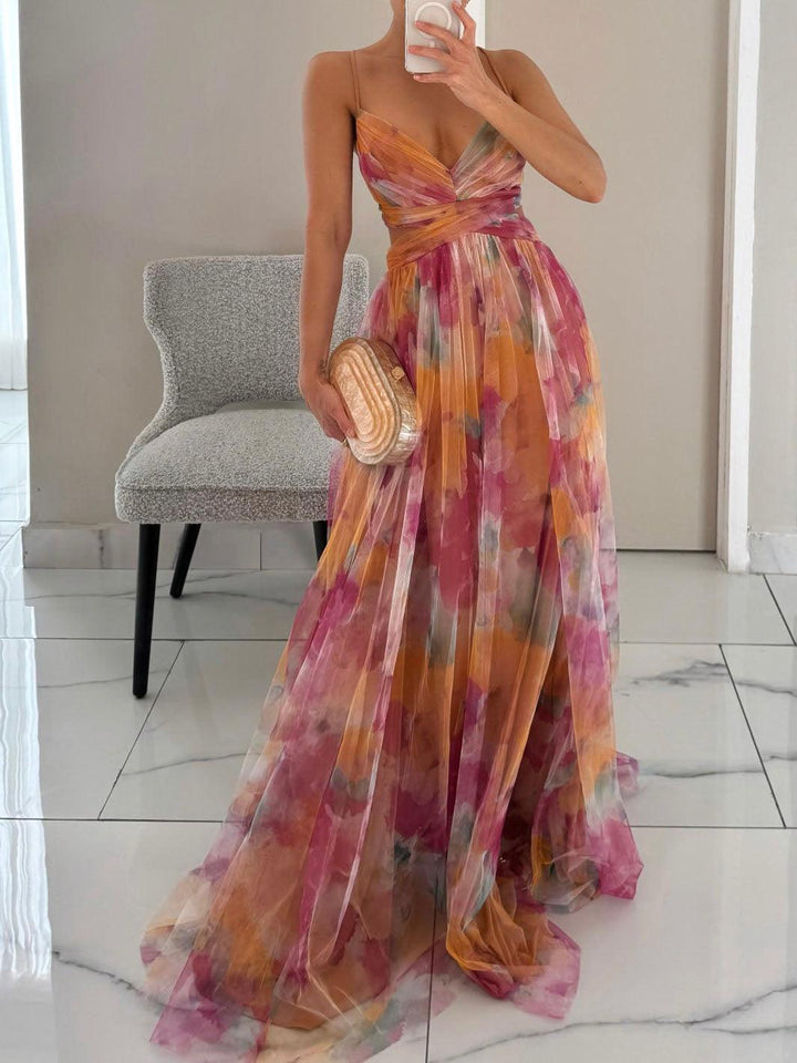 Abito Maxi A-Line con Stampa Floreale Elegante