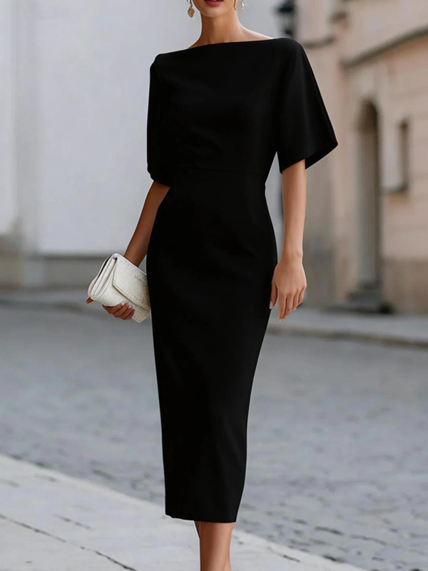 Abito fitted midi con scollo a barca