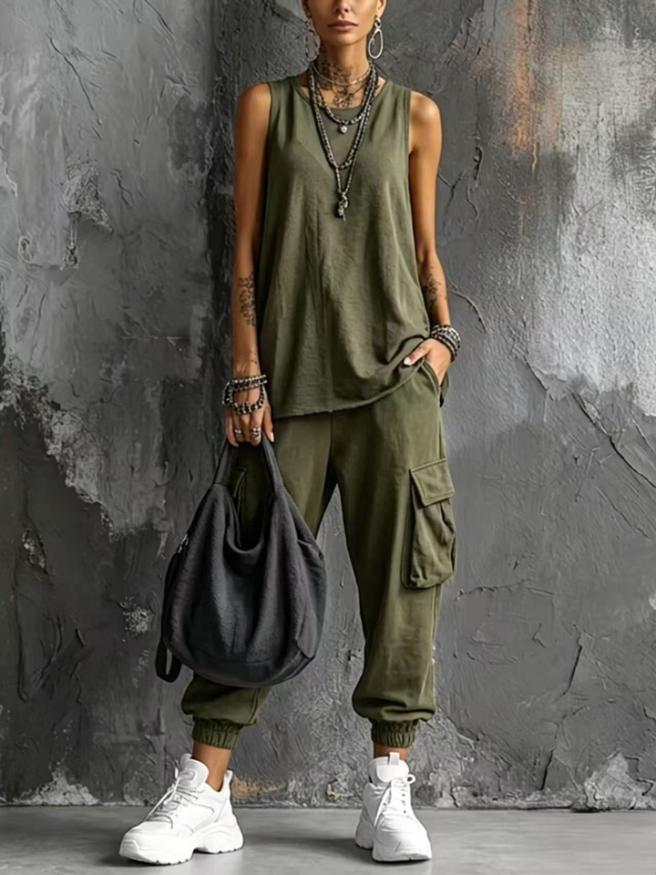 Completo Casual con Gilet Grigio Scuro e Pantaloni Cargo Jogger