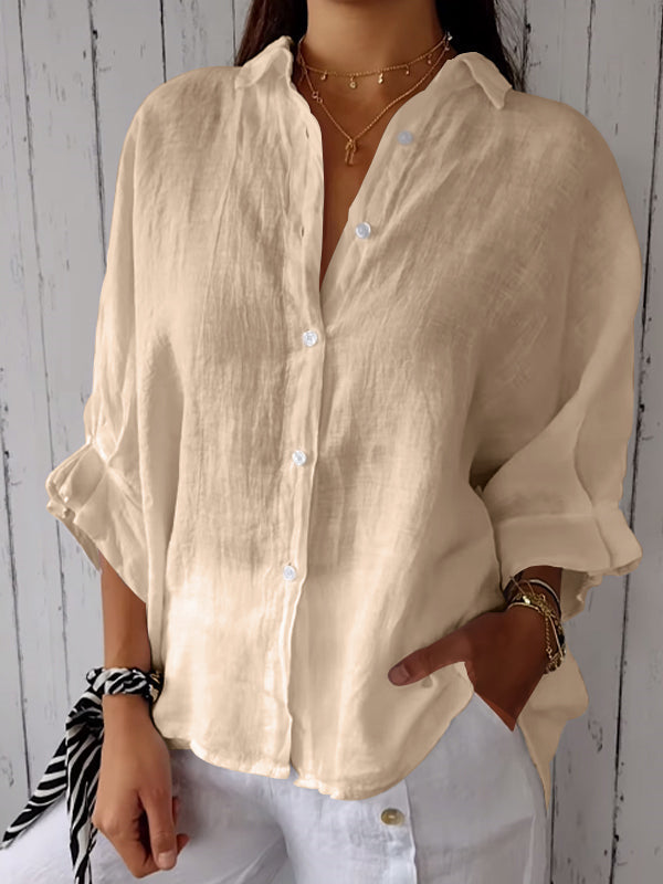 Camicia Casual in Cotone e Lino a Colore Unito