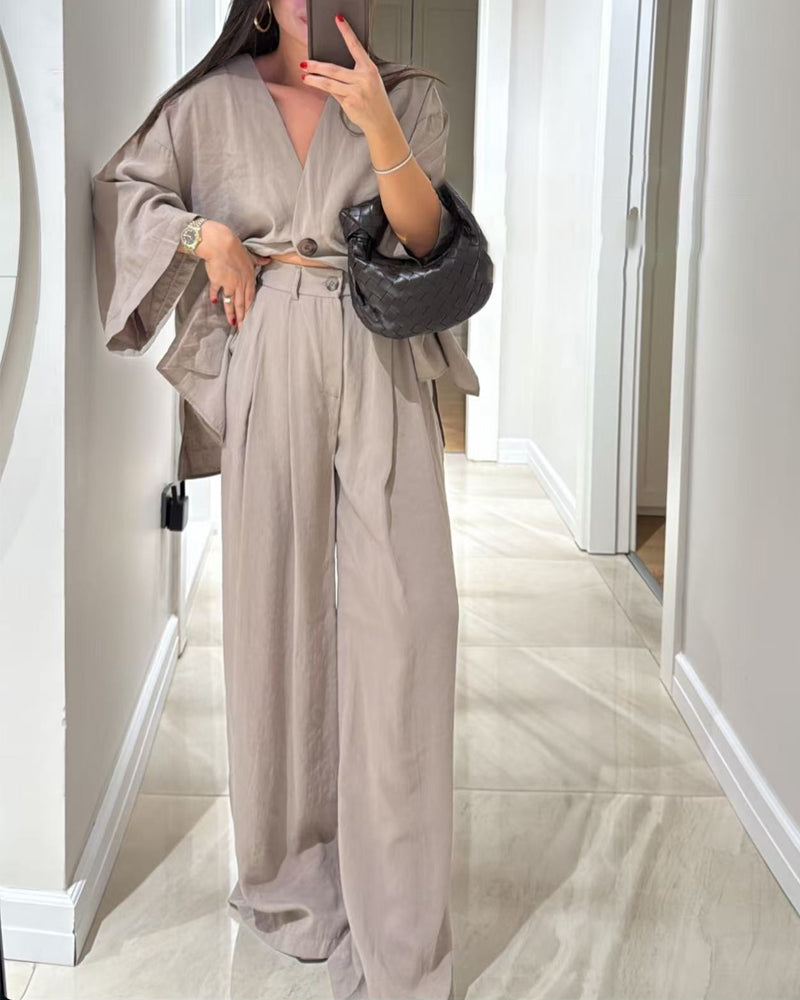 Set di Top e Pantaloni V-Neck Casual