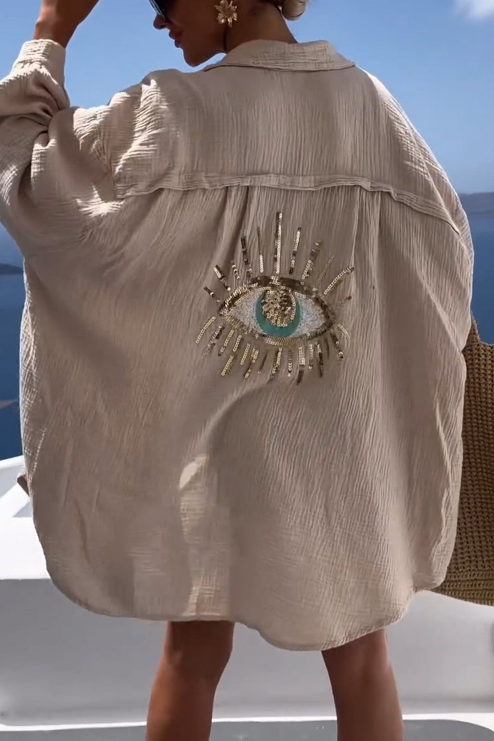 Camicia Casual con Paillettes e Perline