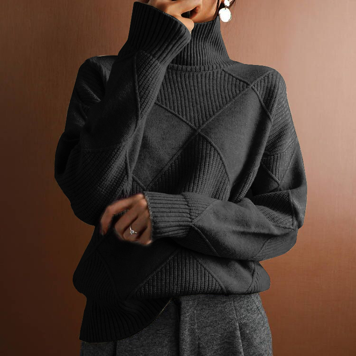 Maglione invernale lungo a maniche lunghe con collo alto e motivo a losanghe