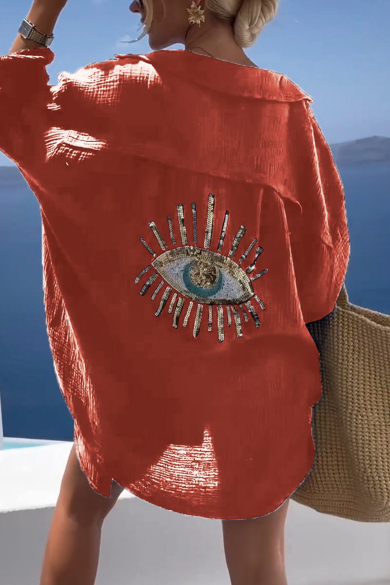 Camicia Casual con Paillettes e Perline