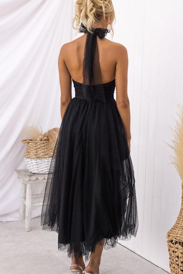 Abito Maxi Halter in Tulle con Dettagli Arricciati Fairy Vibes