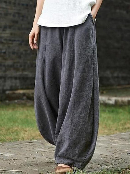 Pantaloni Lantern Casual Vintage Pieni di Tasca