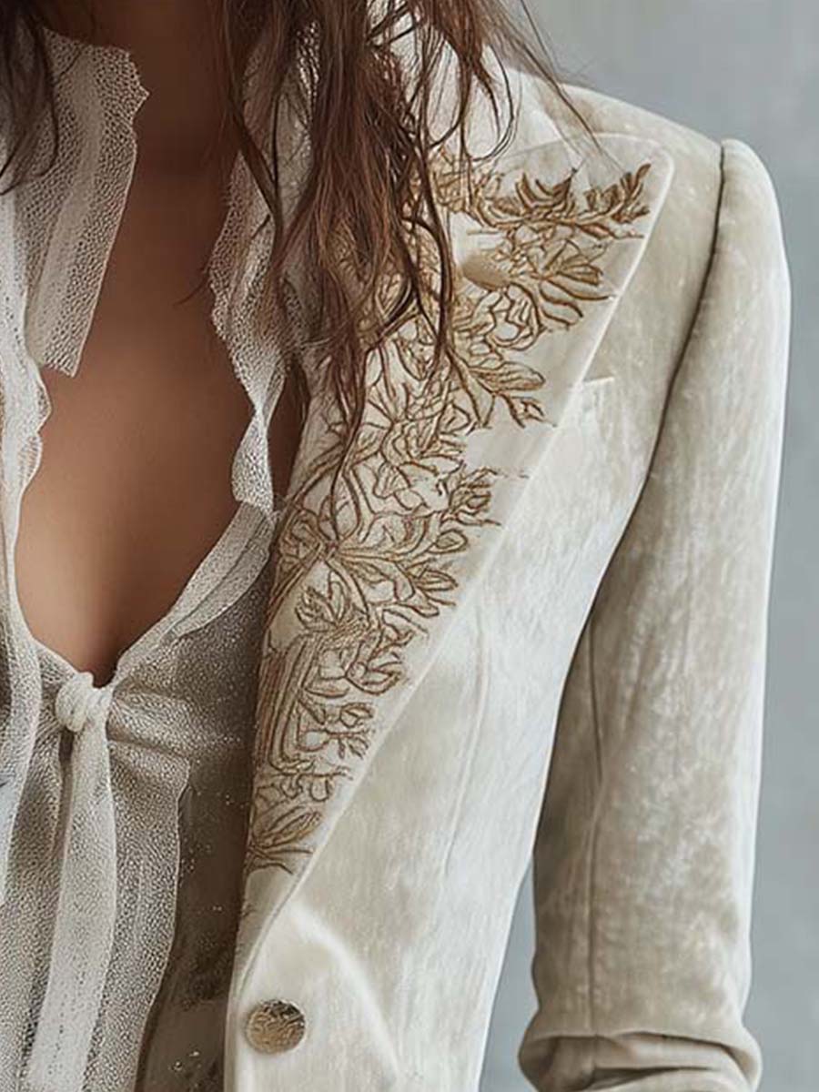 Blazer Su Misura Ricamato Avorio Da Donna
