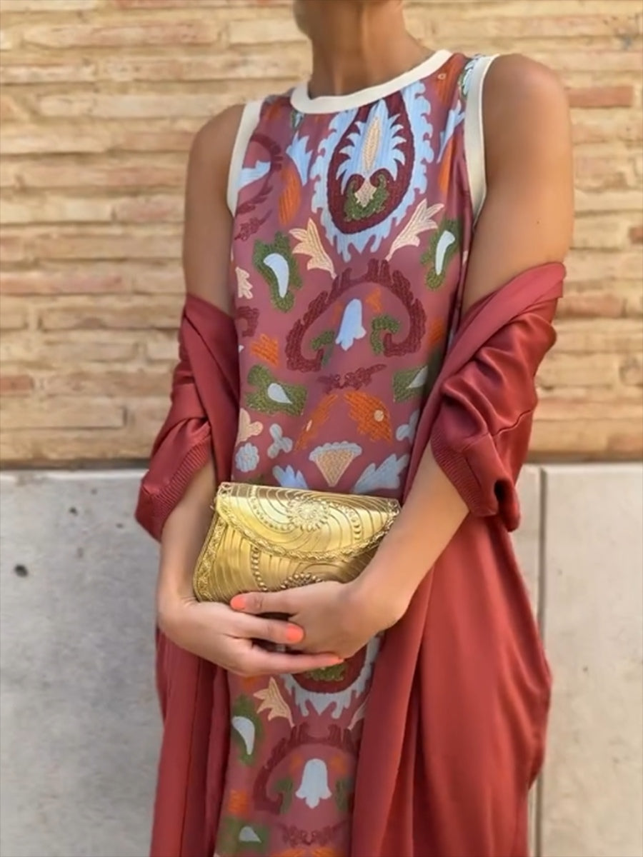 Abito elegante stampato a due pezzi con cappotto