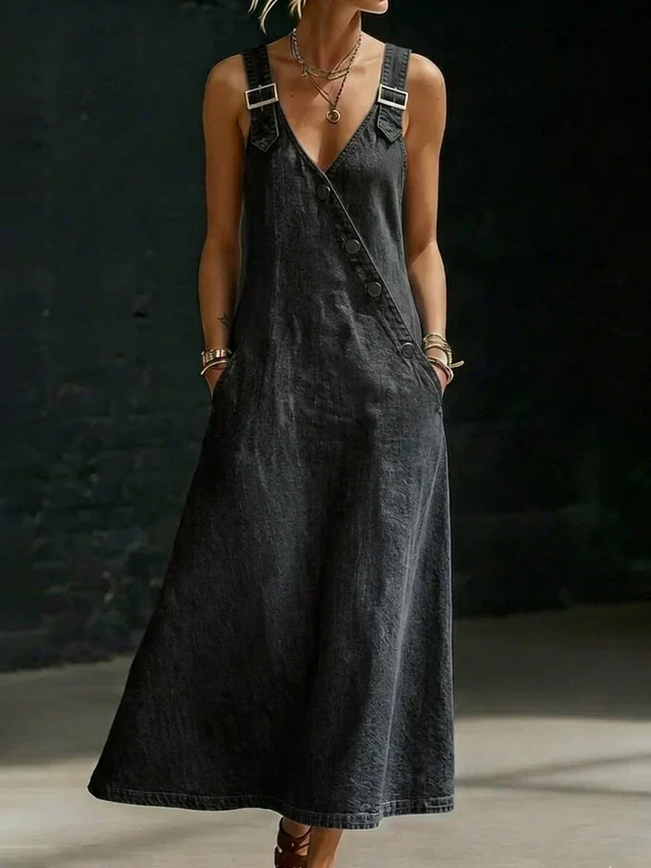 Vera Vestito Lungo in Denim con Bottoni