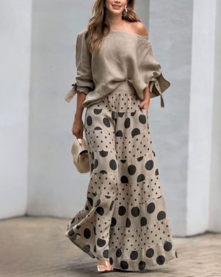 Set due pezzi top casual con spalline e pantaloni stampati