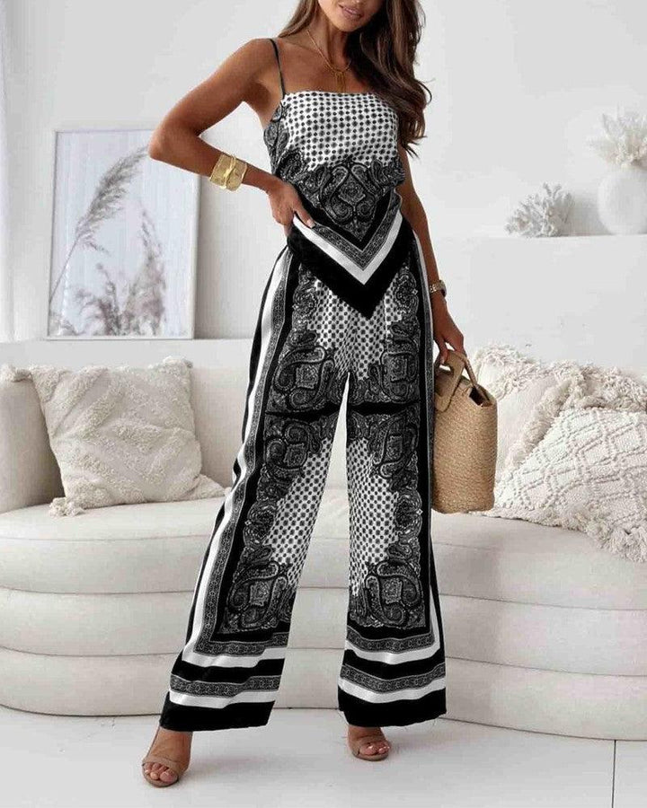 Set di Due Pezzi con Stampa Elegante e Pantaloni con Lacci