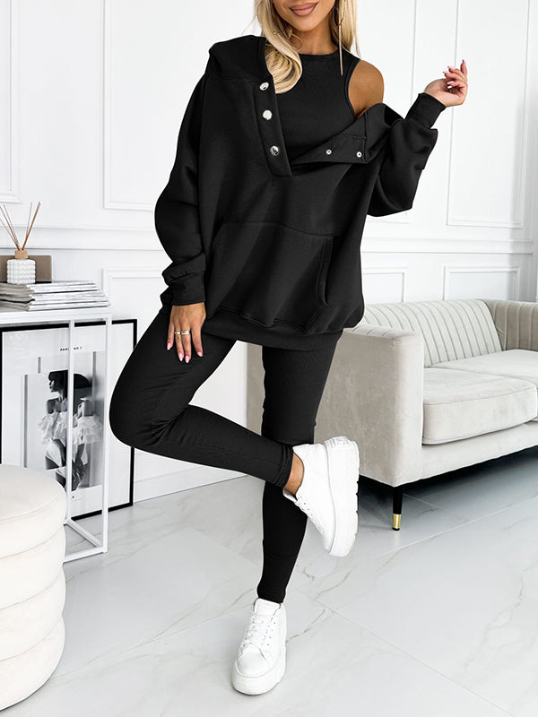 Set di felpa a tre pezzi casual e comodo