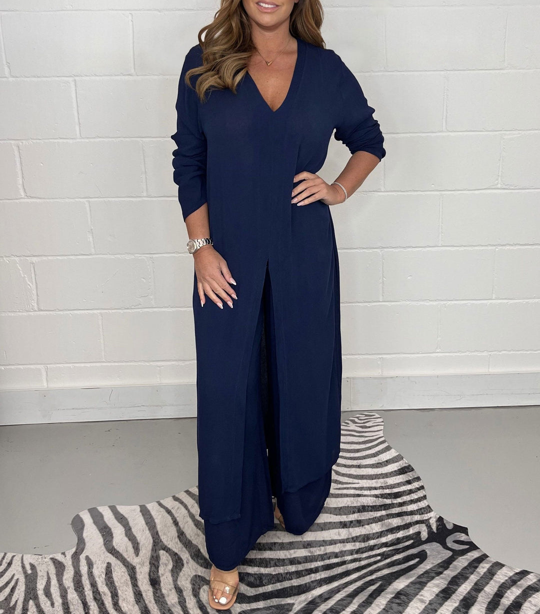 Set di top lungo casual a due pezzi e pantaloni coordinati