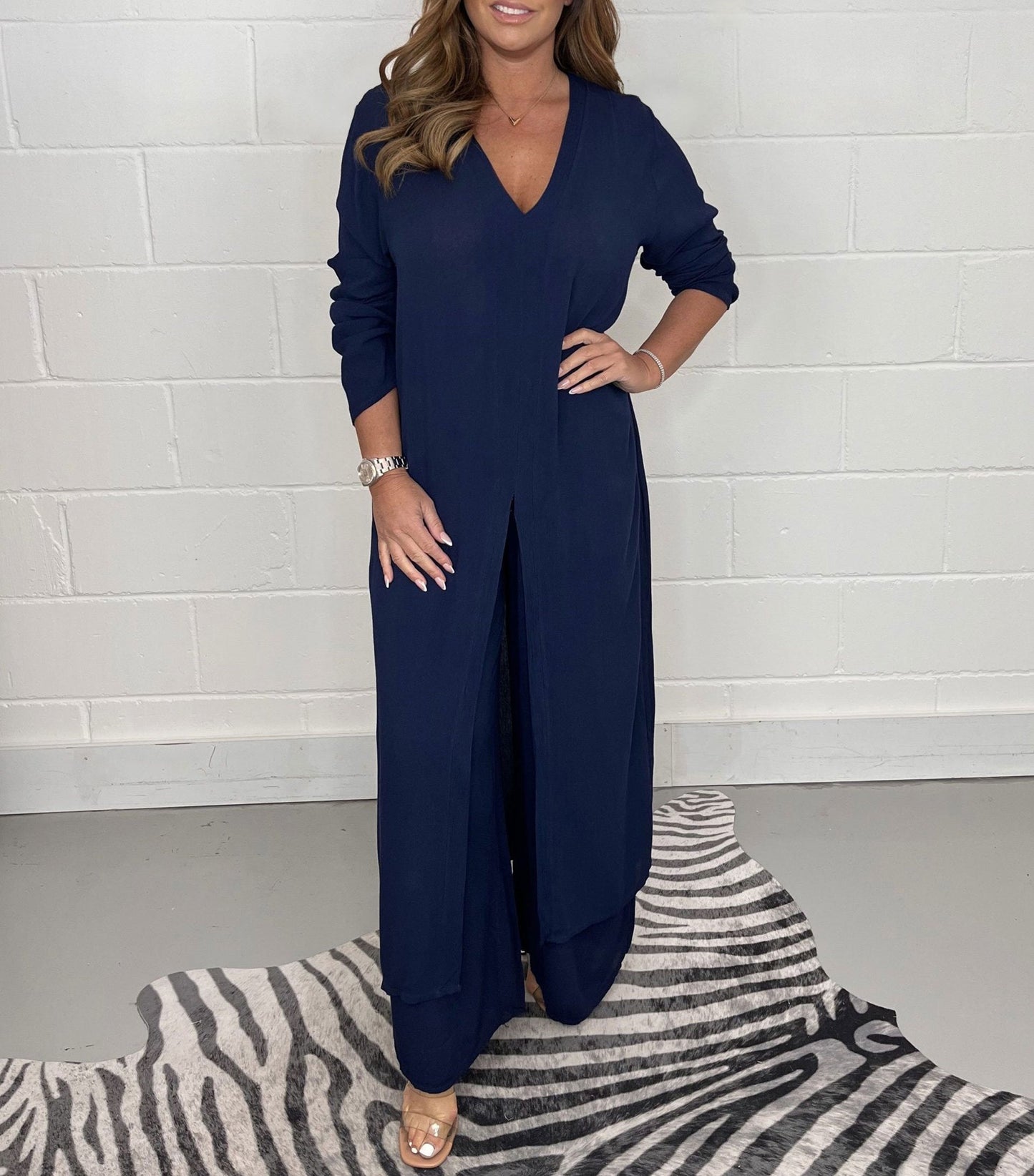 Set di top lungo casual in due pezzi e pantaloni coordinati