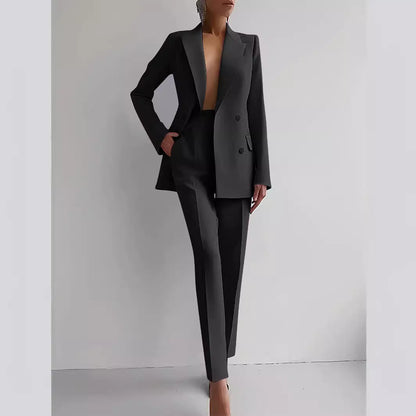 Blazer e Pantaloni a Vita Alta di Colore Solido per Commuting Casual