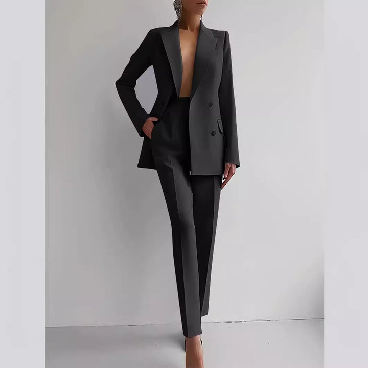 Blazer e Pantaloni a Vita Alta di Colore Solido per Commuting Casual