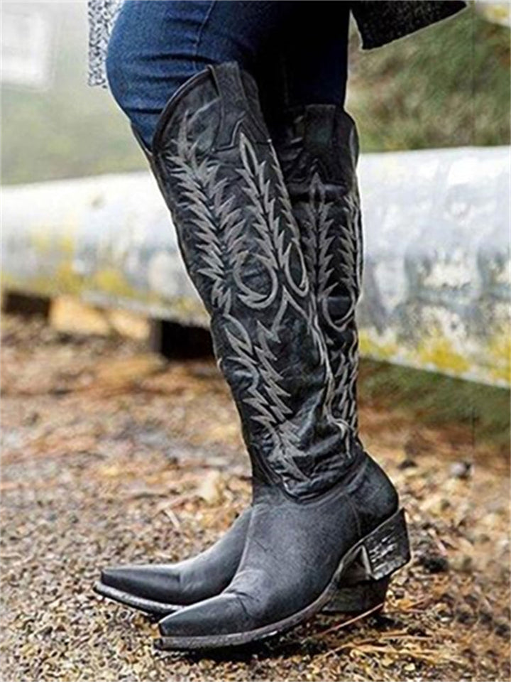 Stivali alti Vintage Western Cowboy Ricamati