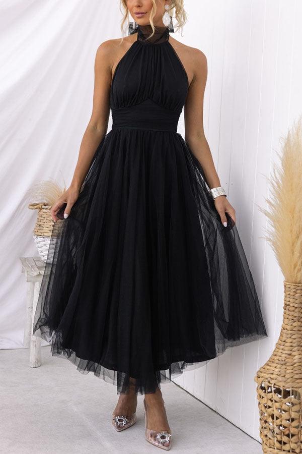 Abito Maxi Halter in Tulle con Dettagli Arricciati Fairy Vibes