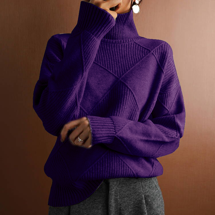 Maglione invernale lungo a maniche lunghe con collo alto e motivo a losanghe