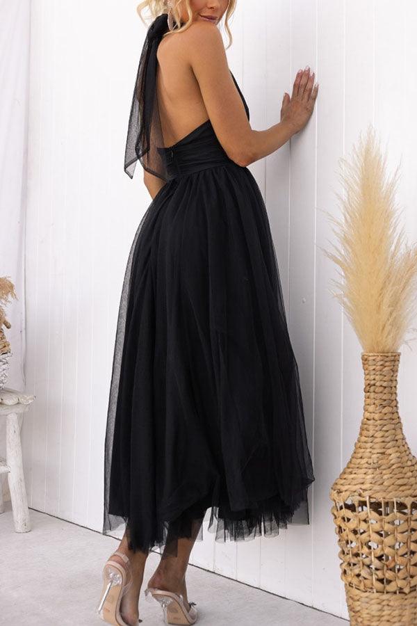 Abito Maxi Halter in Tulle con Dettagli Arricciati Fairy Vibes